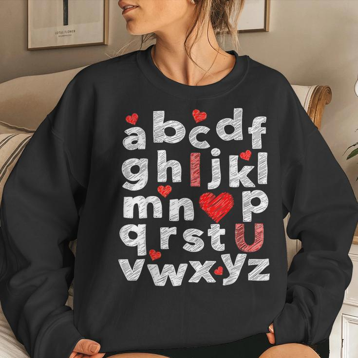 Abc Chalk Alphabet I Love You English Teacher Valentines Day V5 Women Crewneck Graphic Sweatshirt Gifts for Her
