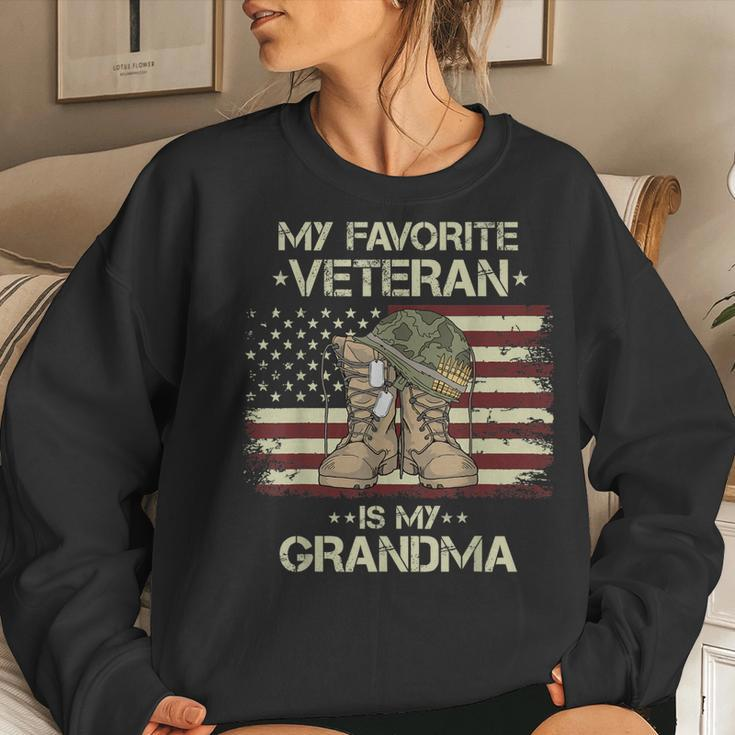 Army Veterans Day My Favorite Veteran Is My Grandma Kids Women Crewneck Graphic Sweatshirt Gifts for Her