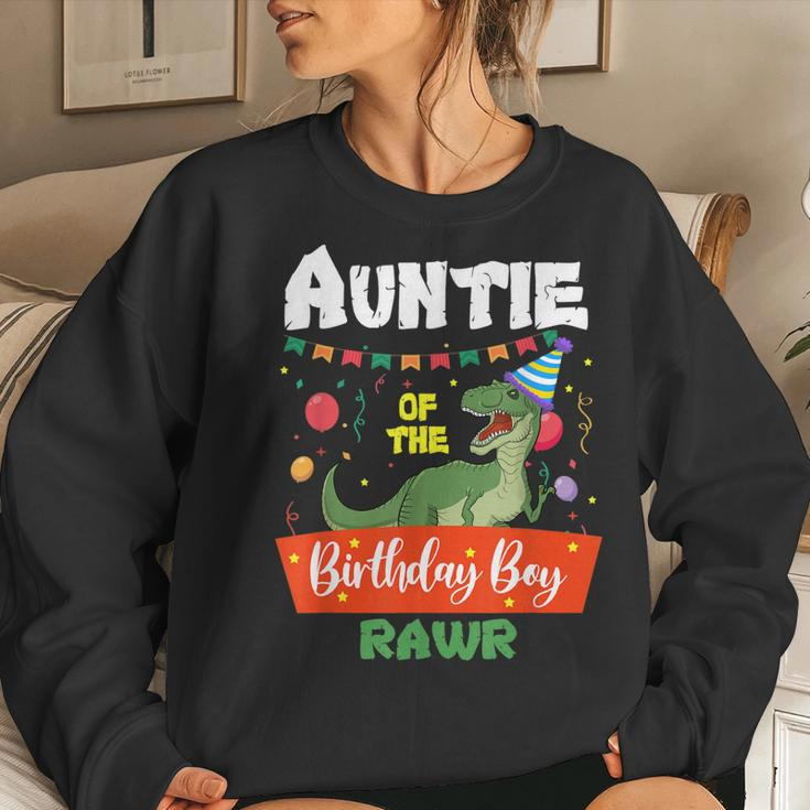 Auntie Of The Birthday Boy Dinosaur Raptor Auntie Women Crewneck Graphic Sweatshirt Gifts for Her