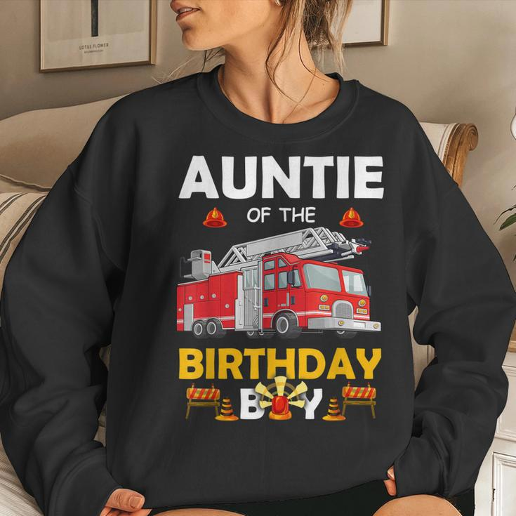 Auntie Of The Birthday Boy Fire Truck Firefighter Party Aunt Women Crewneck Graphic Sweatshirt Gifts for Her