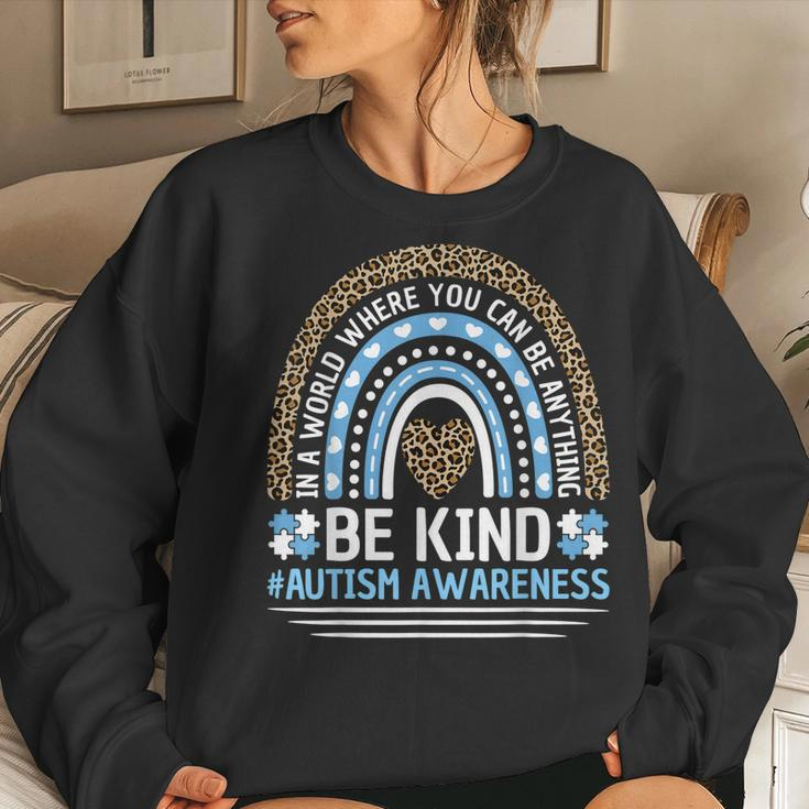 Autism Awareness Be Kind Rainbow Leopard Autism Awareness Women Sweatshirt Gifts for Her