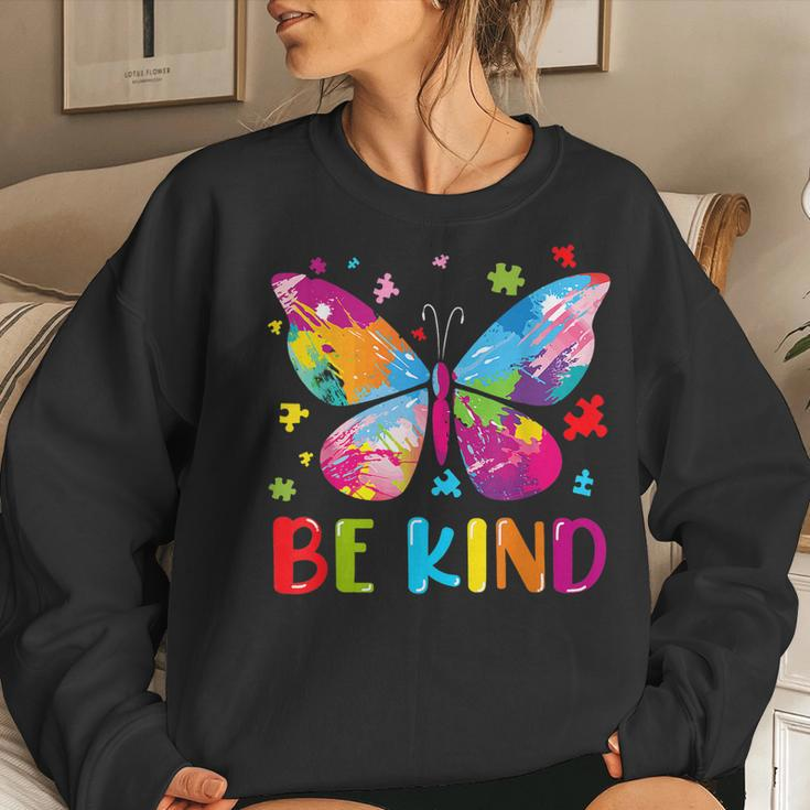 Autism Awareness Kindness Butterfly Be Kind Teacher Women Sweatshirt Gifts for Her