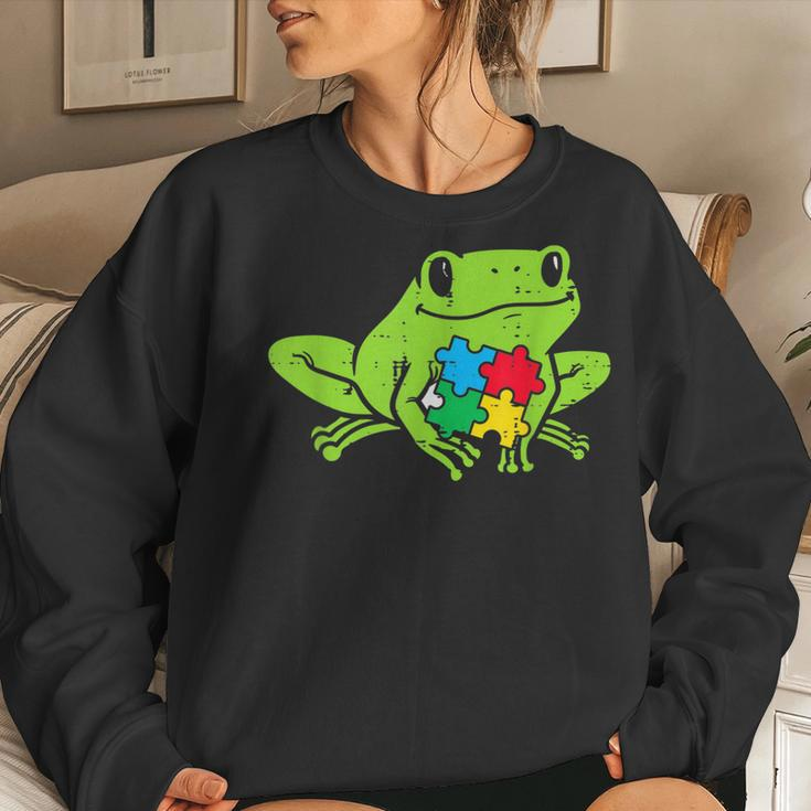 Autism Frog Puzzle Cute Awareness Animal Asd Men Women Kids Women Crewneck Graphic Sweatshirt Gifts for Her