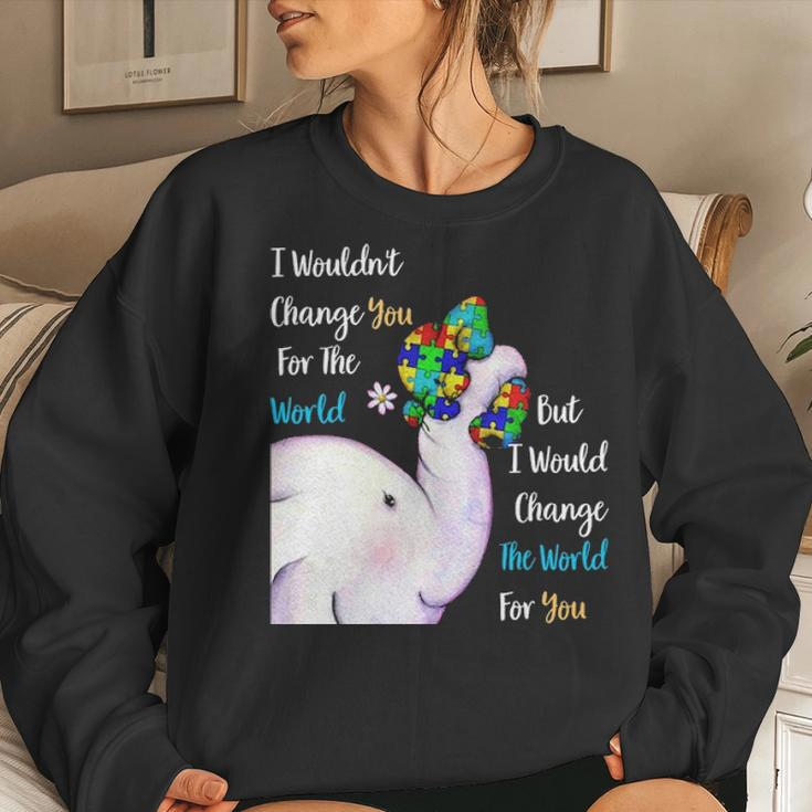Autism Mom Change The World For You Elephant Puzzle Pieces Women Crewneck Graphic Sweatshirt Gifts for Her