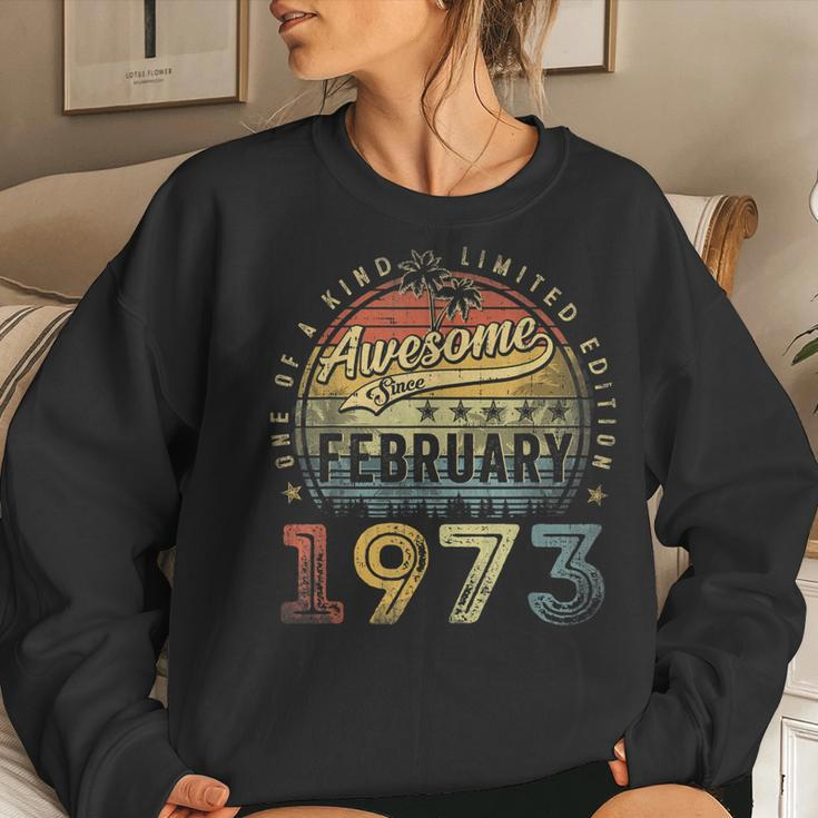 Awesome Since February 1973 50 Years Old 50Th Birthday Gifts Women Crewneck Graphic Sweatshirt Gifts for Her
