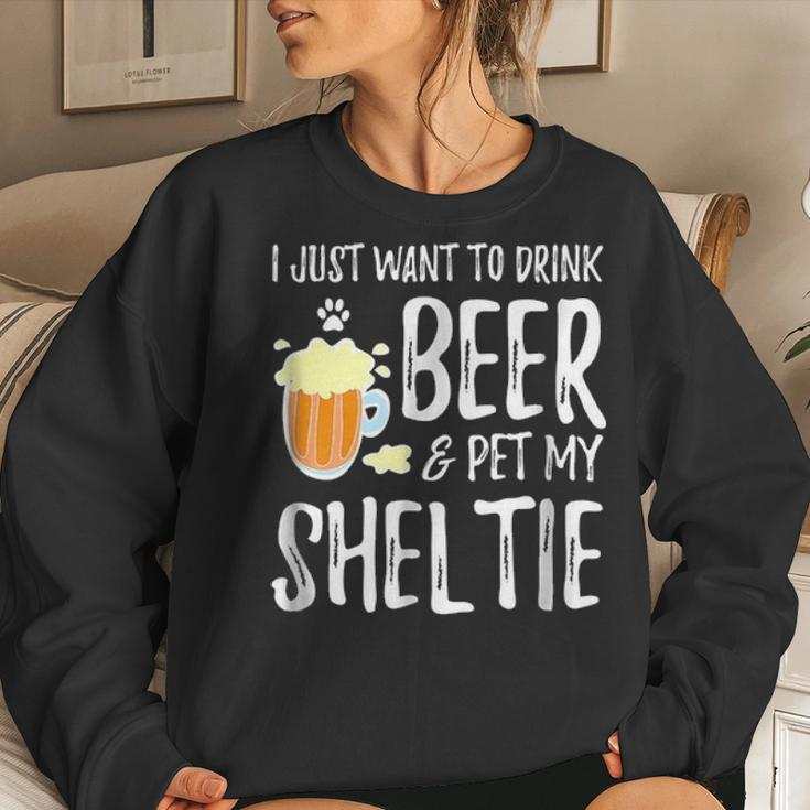 Beer And Sheltie Funny Dog Mom Or Dog Dad Gift Idea Women Crewneck Graphic Sweatshirt Gifts for Her