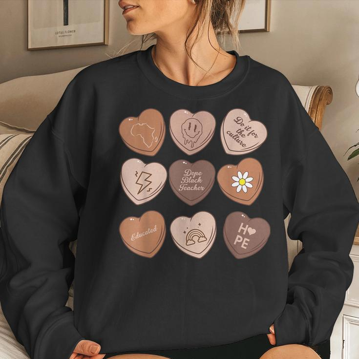 Black Teacher Funny Valentines Day African Pride Sweethearts Women Crewneck Graphic Sweatshirt Gifts for Her