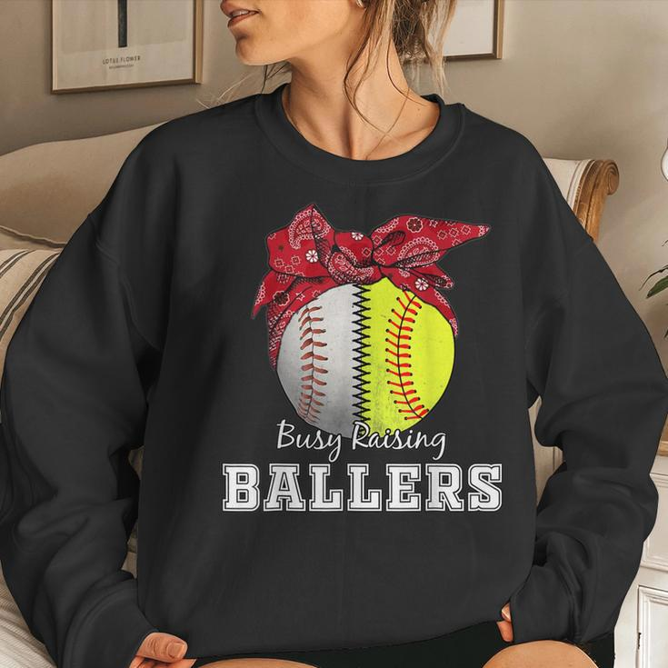 Busy Raising Ballers Softball Baseball Baseball Mom Women Sweatshirt Gifts for Her