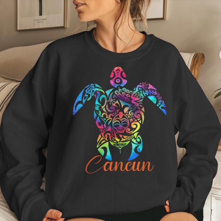 Cancun Mexico Sea Turtle Beach Vacation Trip Tie Dye Women Crewneck Graphic Sweatshirt Gifts for Her