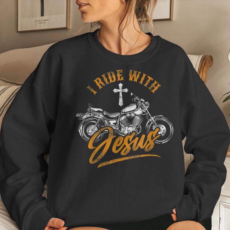 Christian Motorcycle Biker I Ride With Jesus Faith Women Sweatshirt Gifts for Her