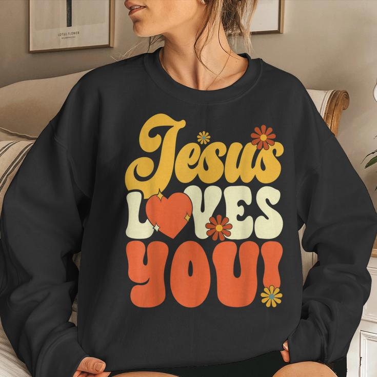 Christian Retro Jesus Loves You Religious Faith God 70S Women Sweatshirt Gifts for Her