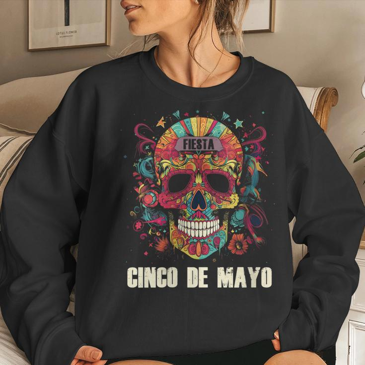 Womens Cinco De Mayo Day Of Dead Sugar Skull Skeleton Floral Skull Women Sweatshirt Gifts for Her