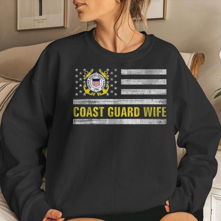 Coast Guard Wife With American Flag Gift For Veteran Day Women Crewneck Graphic Sweatshirt Gifts for Her