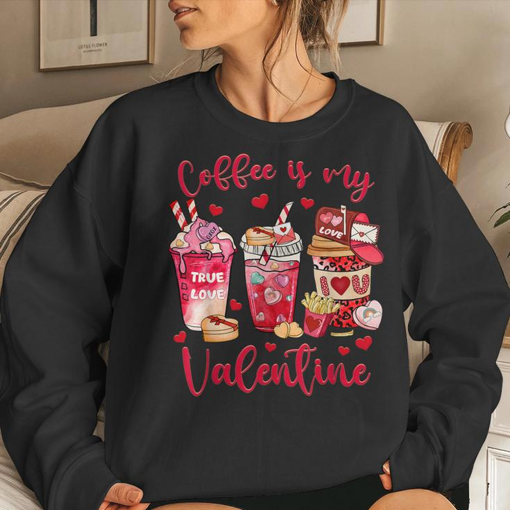 Coffee Is My Valentine Funny Valentines Day Coffee Lovers Women Crewneck Graphic Sweatshirt Gifts for Her