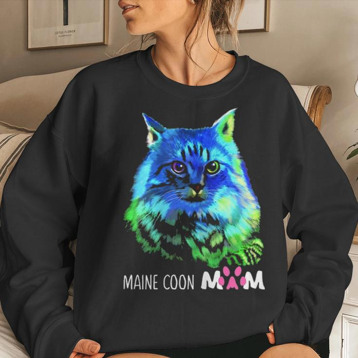 Colorful Maine Coon Cat Mom Funny Kitten Lover Mothers Day Women Crewneck Graphic Sweatshirt Gifts for Her