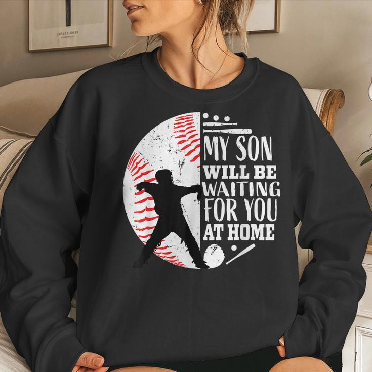 Cool Cute Baseball Catcher Mom Dad Son Parents Quote Graphic Women Crewneck Graphic Sweatshirt Gifts for Her