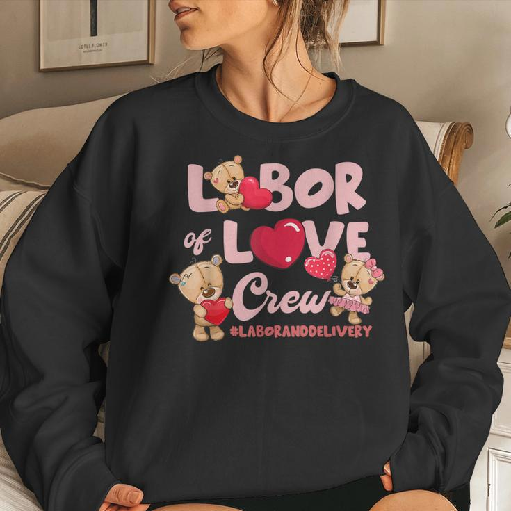 Cute Bear Funny Labor And Delivery Nurse Valentines Day Women Crewneck Graphic Sweatshirt Gifts for Her