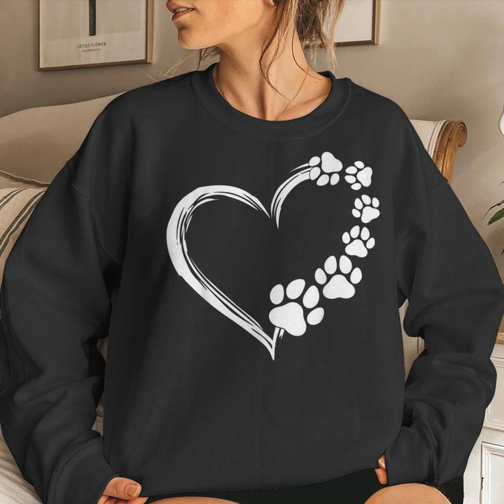 Cute Dog Puppy Dogs Paw Print Heart Dog Mom Sweatshirt Gifts for Her