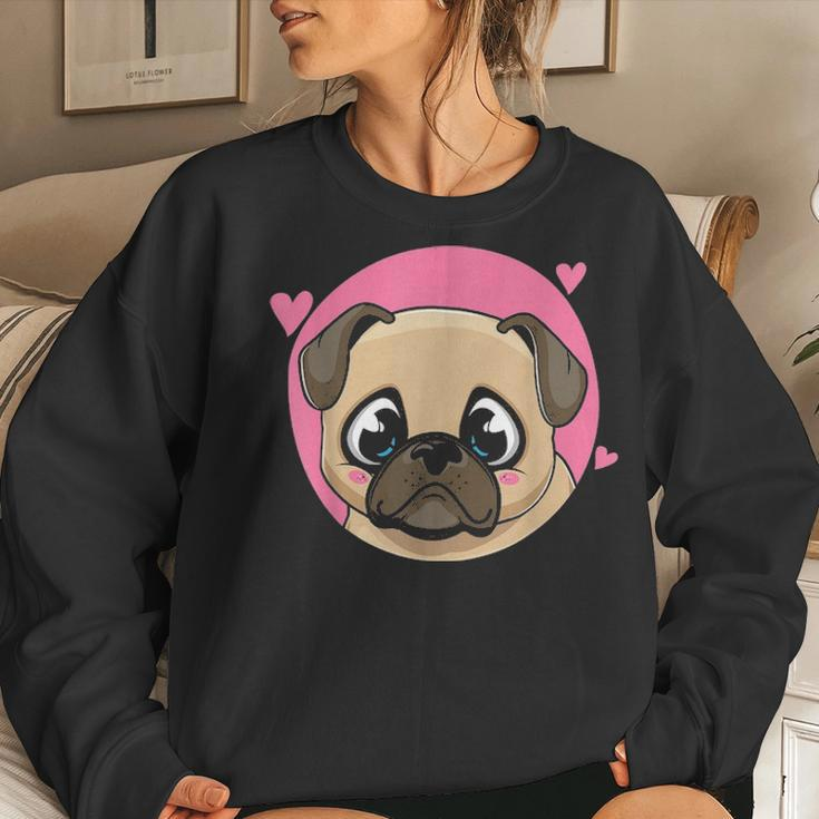 Cute Pug Gift Puppy Dog Lover Ladies Pugs Mom Girls Kids 5105 Women Crewneck Graphic Sweatshirt Gifts for Her