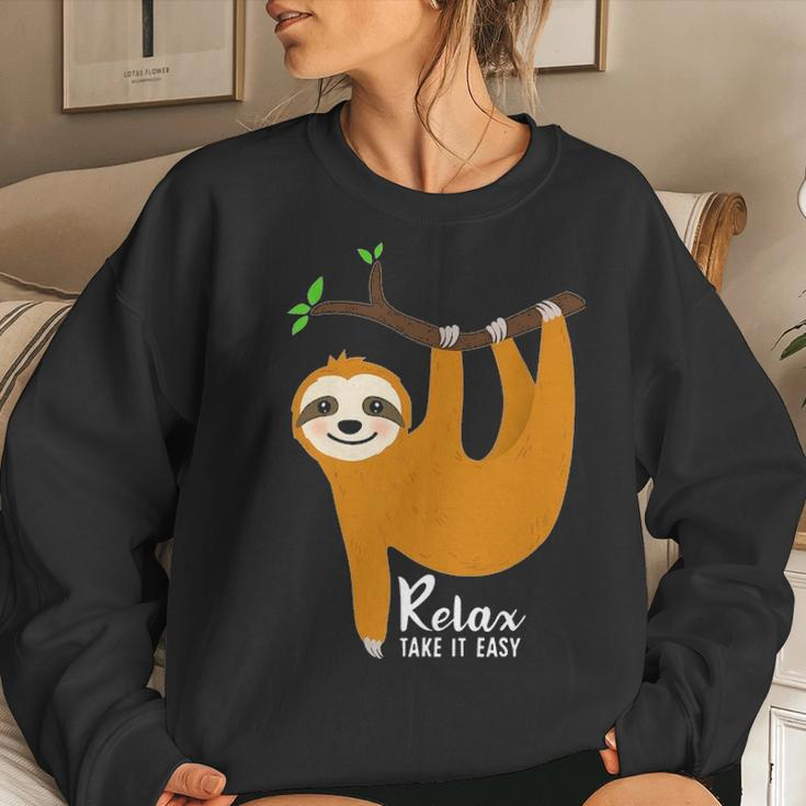 Cute Sloth With Funny Quote Relax Take It Easy Women Crewneck Graphic Sweatshirt Gifts for Her