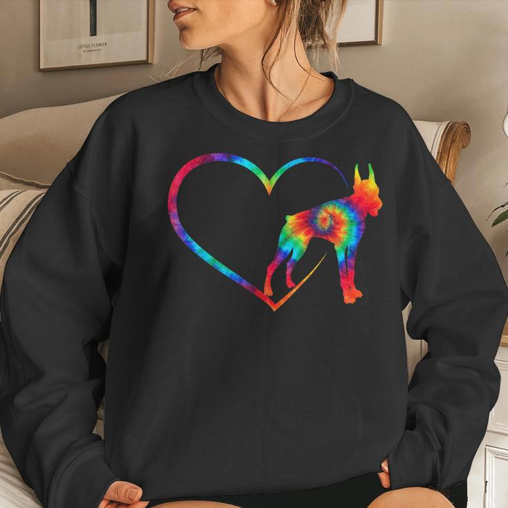 Cute Tiedye Heart Love Doberman Dog Mom Clothes Hippy Dobie Women Sweatshirt Gifts for Her