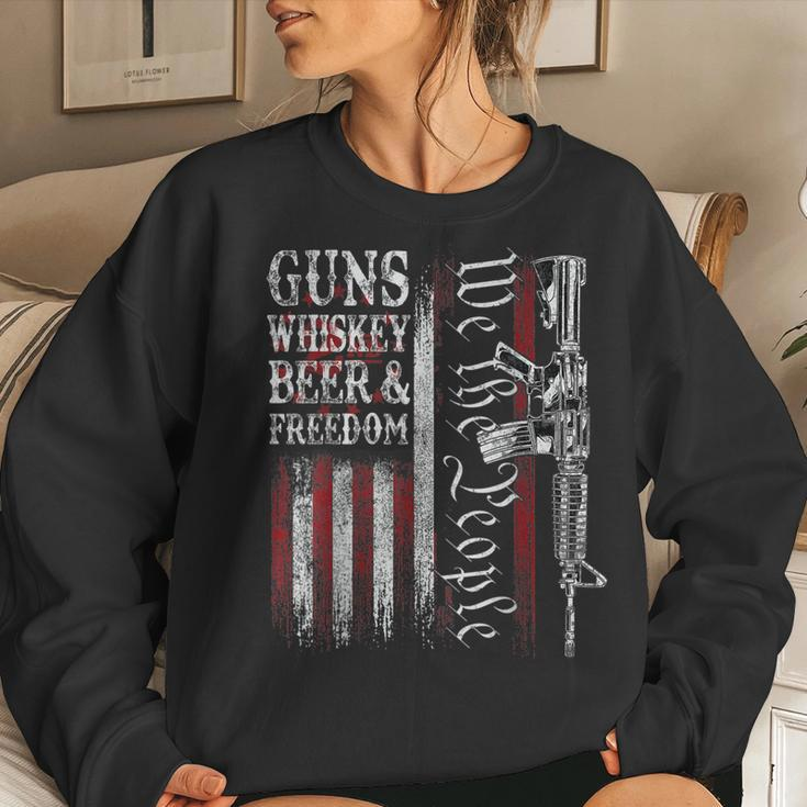 Dad Grandpa Veteran Us Flag Guns Whiskey Beer Freedom Women Sweatshirt Gifts for Her