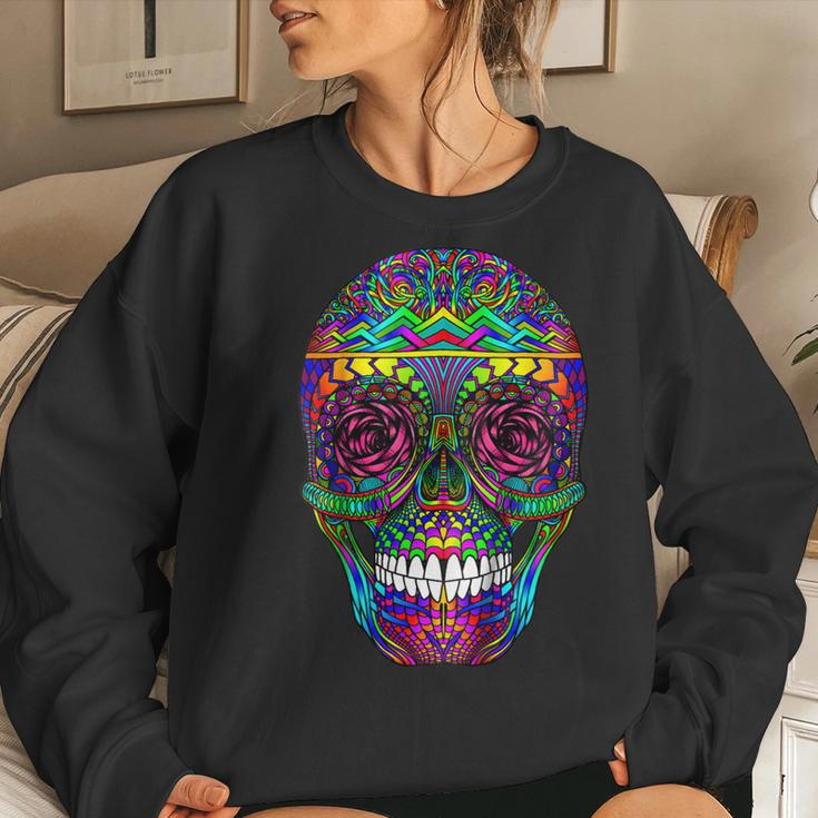 Day Of The Dead Rainbow Skull Dia De Los Muertos Women Sweatshirt Gifts for Her
