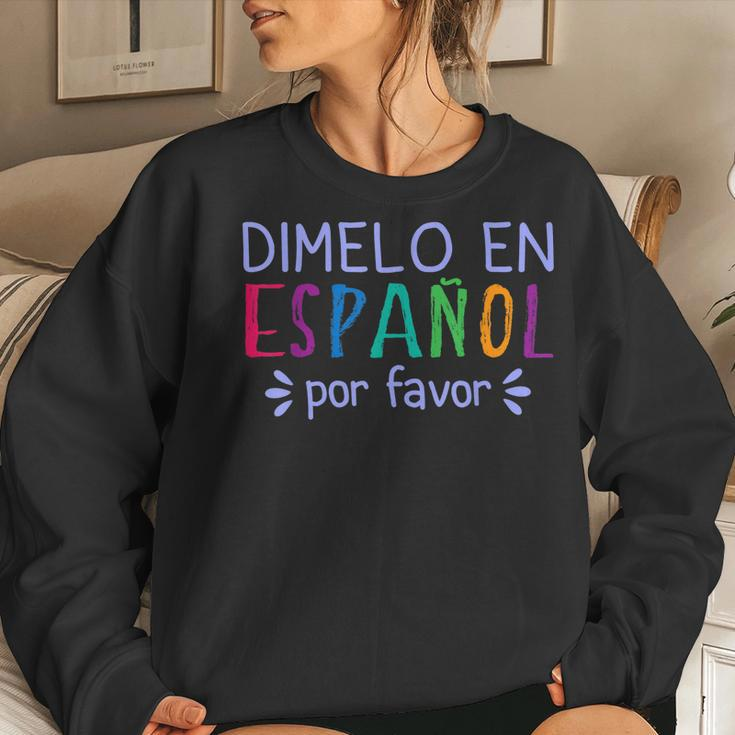 Dimelo En Espanol Por Favor Bilingual Latina Spanish Teacher Women Crewneck Graphic Sweatshirt Gifts for Her