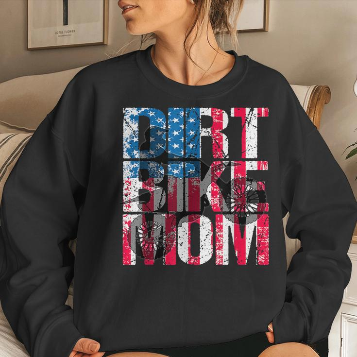 Dirt Bike Mom Vintage American Flag Motorcycle Silhouette Women Sweatshirt Gifts for Her