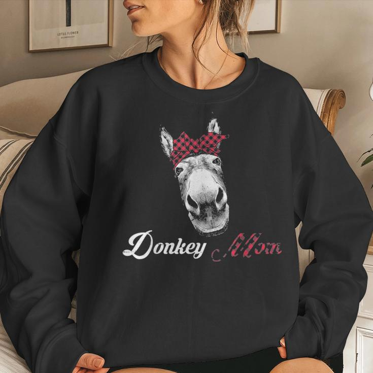 Donkey Mom Lovers Farm Animal Gifts Buffalo Plaid Red Gift Women Crewneck Graphic Sweatshirt Gifts for Her