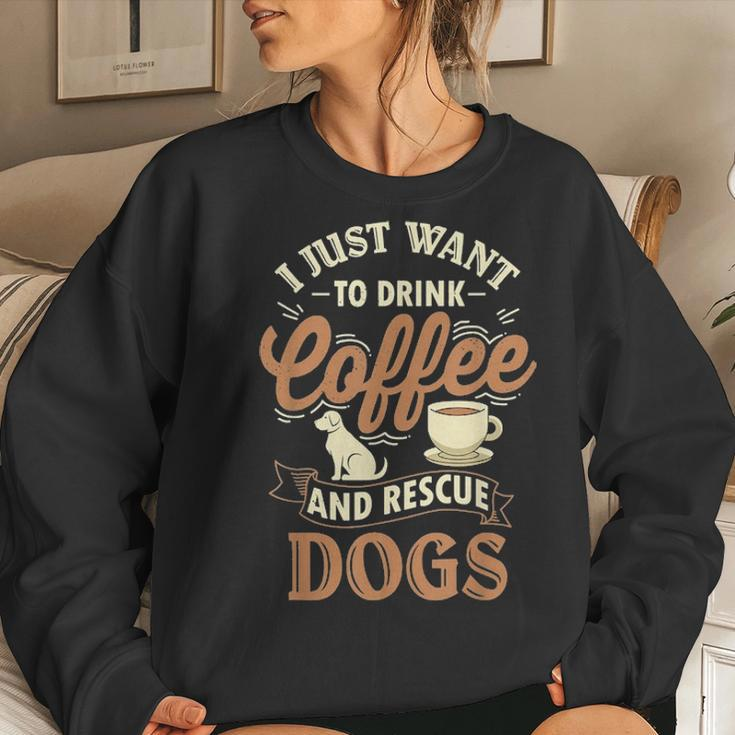 Drink Coffee & Rescue Dogs Adoption Rescue Mom Dad Women Crewneck Graphic Sweatshirt Gifts for Her