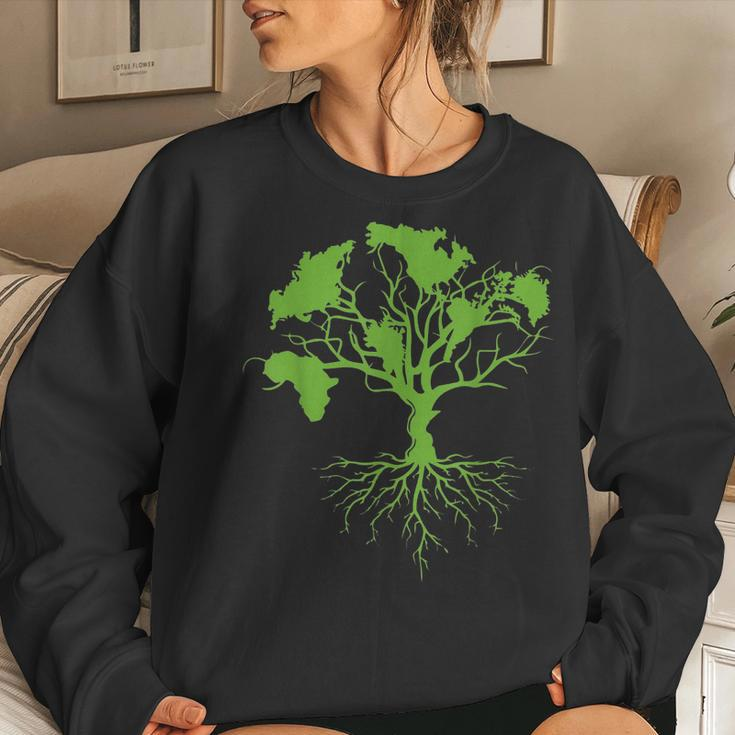 Earth Day 2023 Cute World Map Tree Pro Environment Plant Women Sweatshirt Gifts for Her