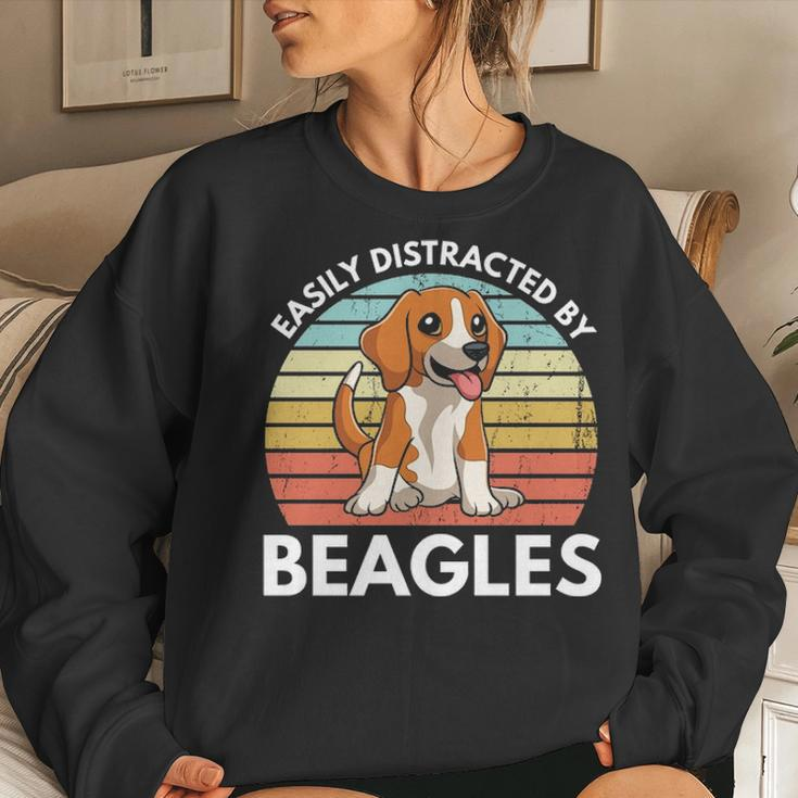 Easily Distracted By Beagles Funny Beagle Dog Mom Gift Women Crewneck Graphic Sweatshirt Gifts for Her