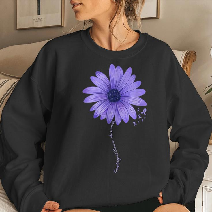 Esophageal Cancer Awareness Sunflower Periwinkle Ribbon Women Sweatshirt Gifts for Her