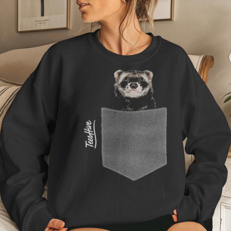 Ferret Pocket Ferret Face Ferret Mom Funny Ferret Women Crewneck Graphic Sweatshirt Gifts for Her