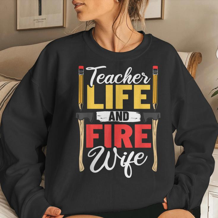 Firefighter Design Firefighter Wife Teacher Life Fire Wife Women Crewneck Graphic Sweatshirt Gifts for Her