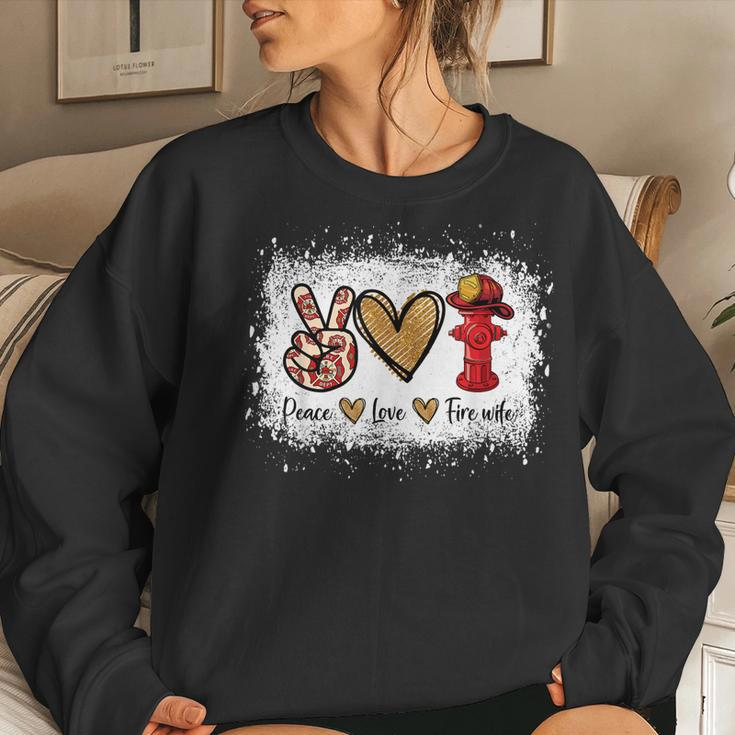 Firefighter Wife Life Peace Love Fire Wife Heart Women Crewneck Graphic Sweatshirt Gifts for Her