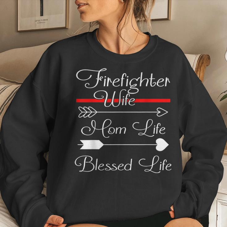 Firefighter Wife Mom Life Blessed Life V2 Women Crewneck Graphic Sweatshirt Gifts for Her