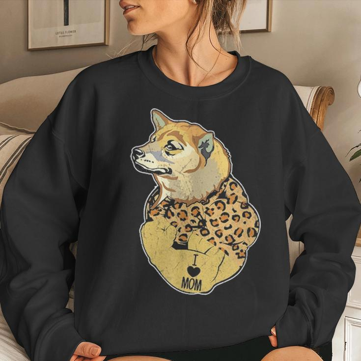 Funny Leopard Dog Shiba Mom Costume Mothers Day Gift Women Crewneck Graphic Sweatshirt Gifts for Her