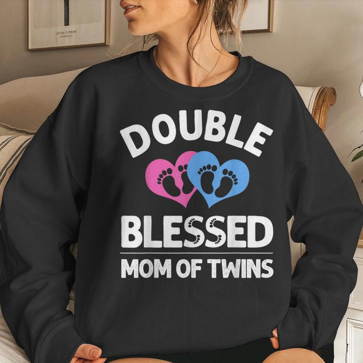 Funny New Mom Of Twins Gift For Women Mother Announcement Women Crewneck Graphic Sweatshirt Gifts for Her