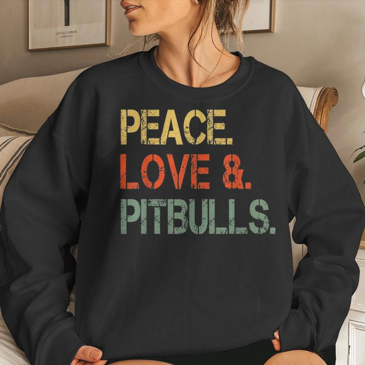 Funny Peace Love Pitbulls Pittie Mom Gifts Pibbles Dad Women Crewneck Graphic Sweatshirt Gifts for Her