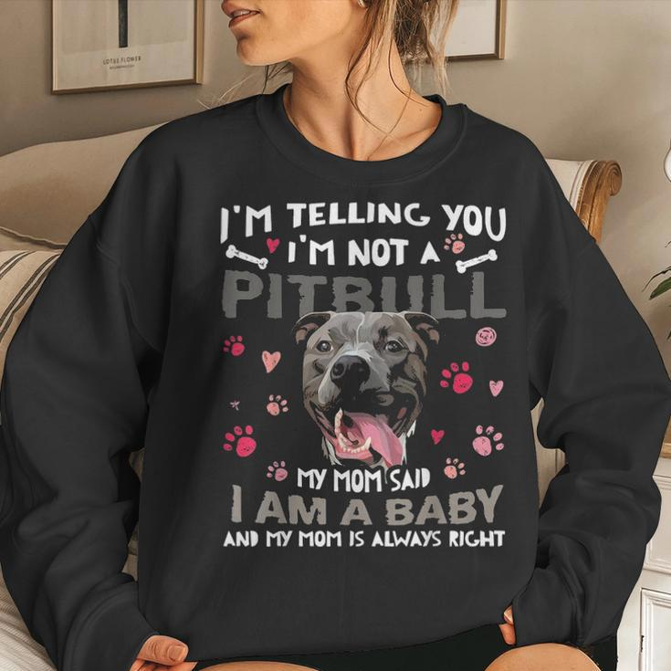 Funny Pitbull Baby Dog Mom Mother Pittie Dogs Lover V2 Women Crewneck Graphic Sweatshirt Gifts for Her