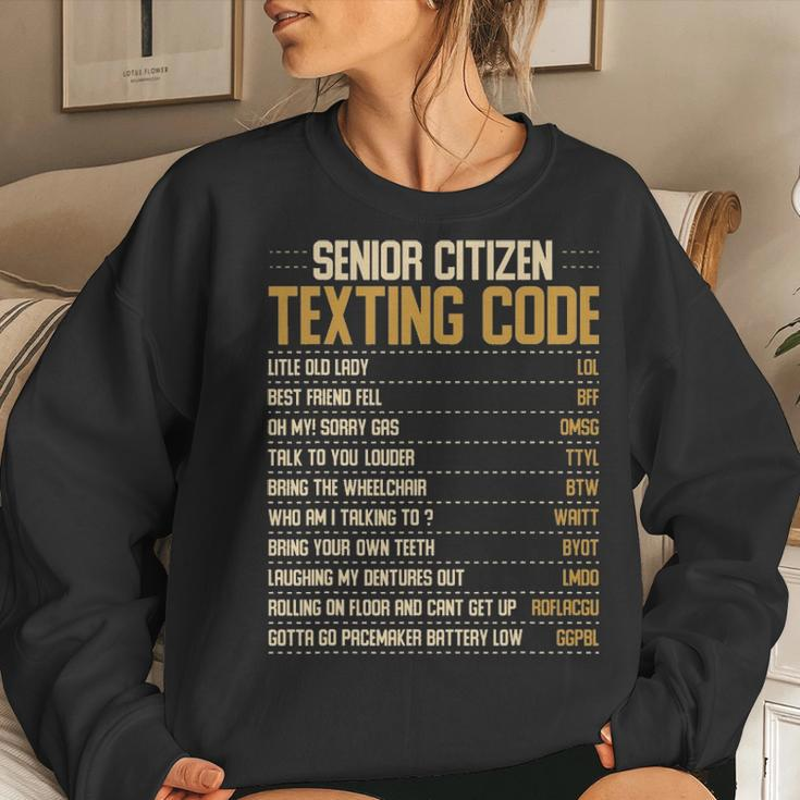 Funny Senior Citizen Texting Code Fun Old People Gag Gift Women Crewneck Graphic Sweatshirt Gifts for Her