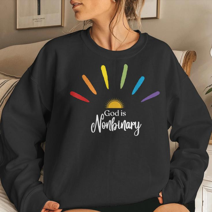 God Is Nonbinary Lgbt Non-Binary Women Sweatshirt Gifts for Her