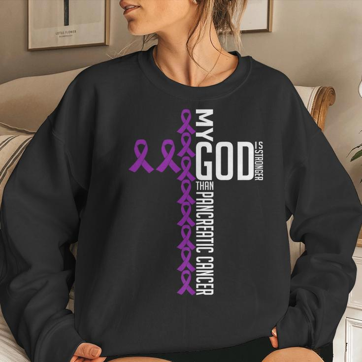 My God Is Stronger Than Pancreatic Cancer Awareness Warrior Women Sweatshirt Gifts for Her