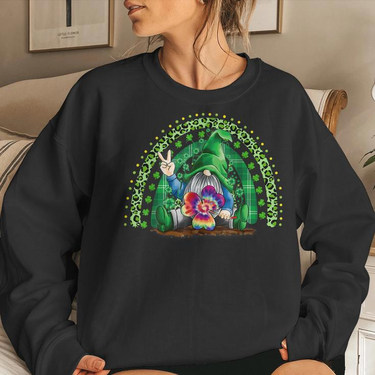 Happy St Patricks Day Cute Gnome Tie Dye Shamrock Rainbow Women Crewneck Graphic Sweatshirt Gifts for Her
