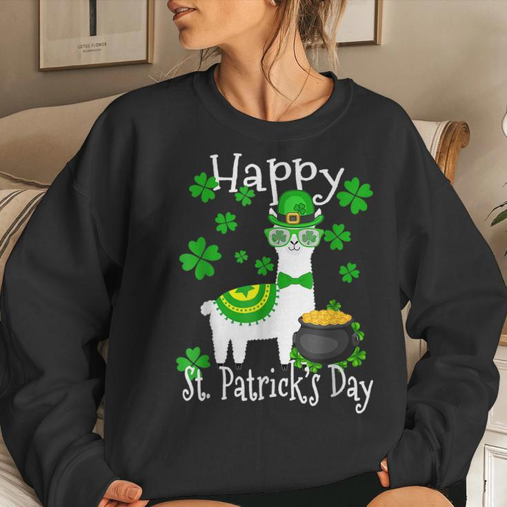 Happy St Patricks Day Llama Dad Mom Boy Girl Lucky Women Crewneck Graphic Sweatshirt Gifts for Her