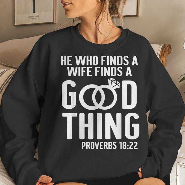 He Who Finds A Wife Finds A Good Thing Couple Matching Women Crewneck Graphic Sweatshirt Gifts for Her