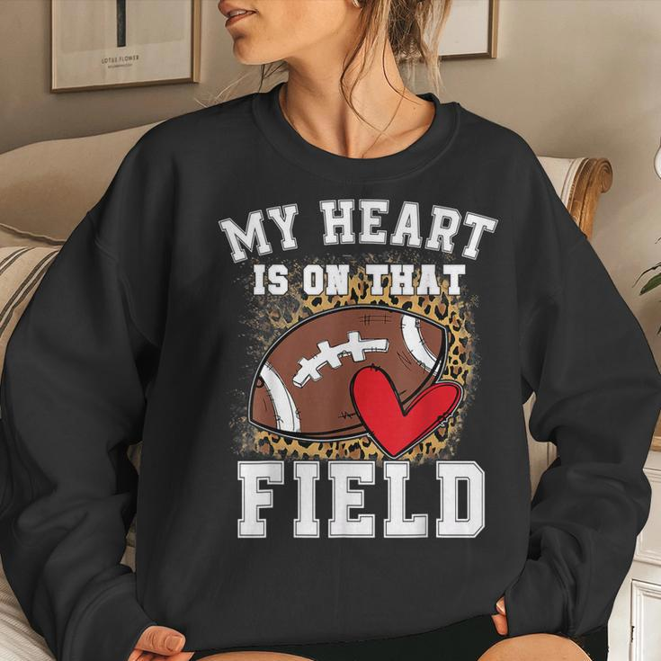 My Heart Is On That Field Football Mom Leopard Sweatshirt Gifts for Her