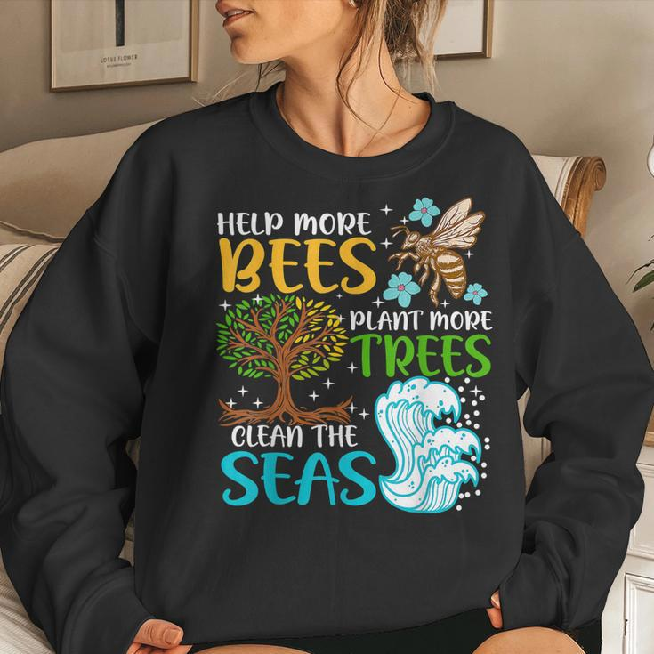 Help More Bees Plant More Trees Earth Day Climate Change Women Crewneck Graphic Sweatshirt Gifts for Her